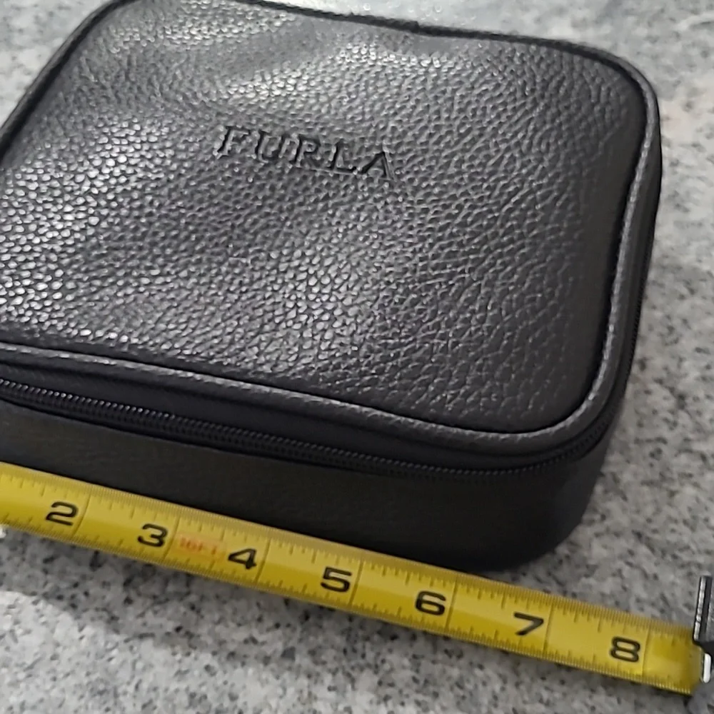 Furla Unisex Black Pebbled Leather Travel Zipper Cosmetics Case